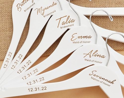 Customized white bridesmaid hanger - laser engraved name + date