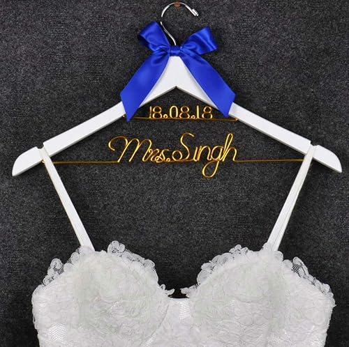 Custom Bridal Hanger - White Hanger with Blue Bow