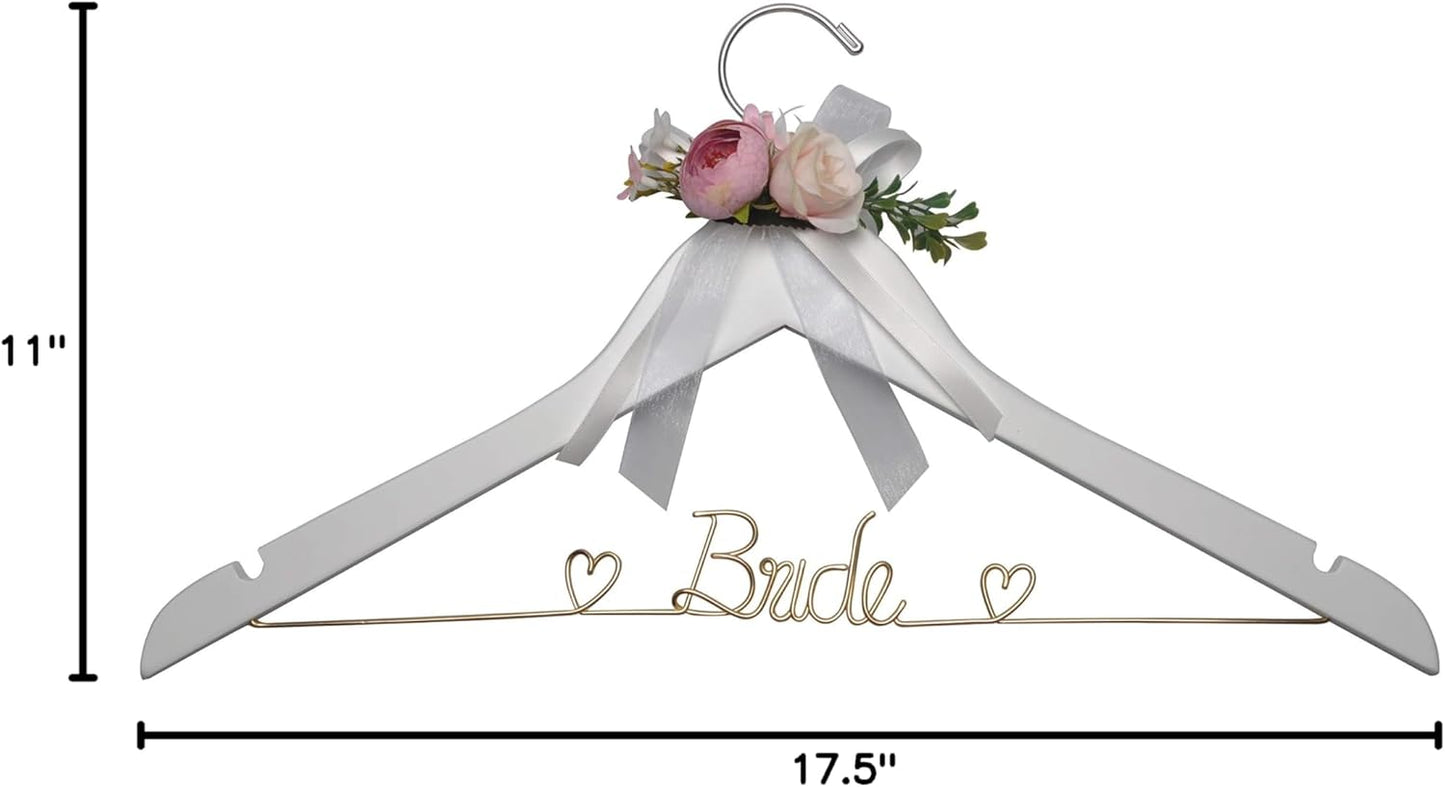 Wedding Dress Hanger - Bridal Wire Hanger Gift (White with Flowers)