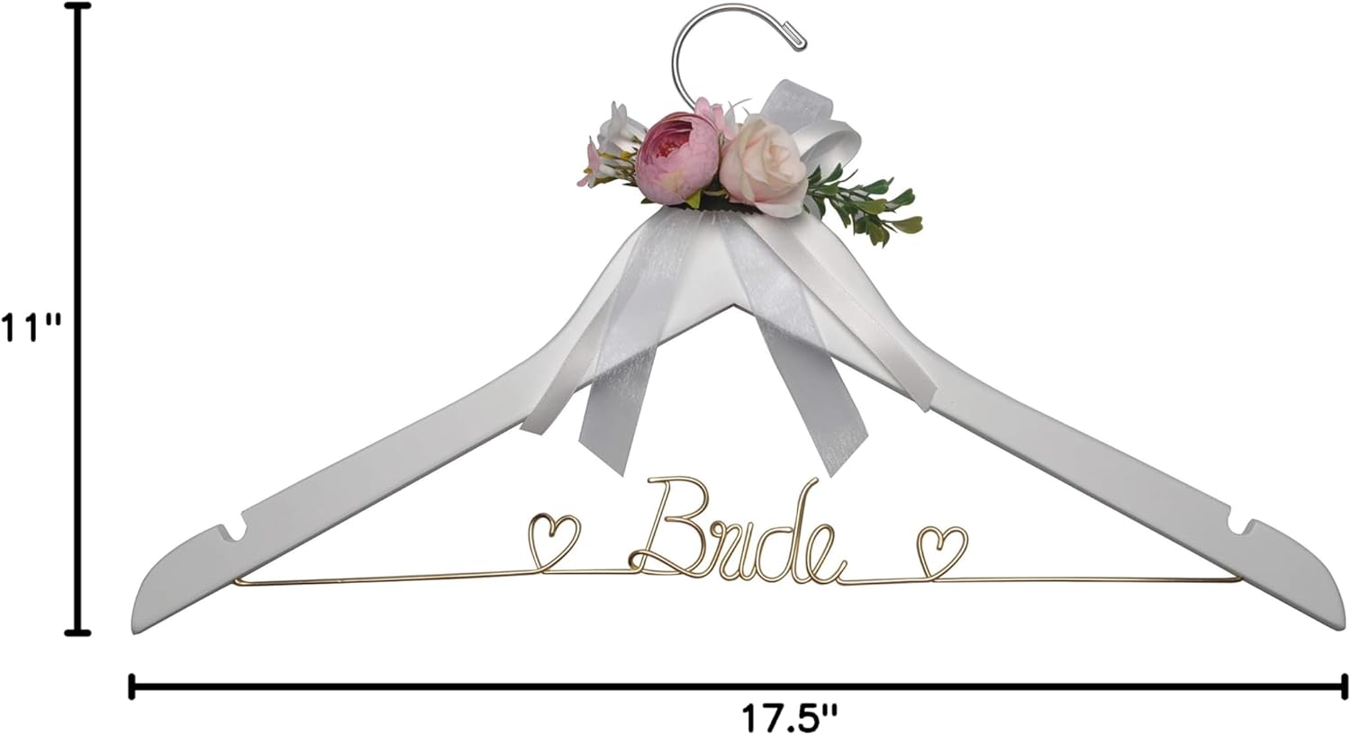 Wedding Dress Hanger - Bridal Wire Hanger Gift (White with Flowers)