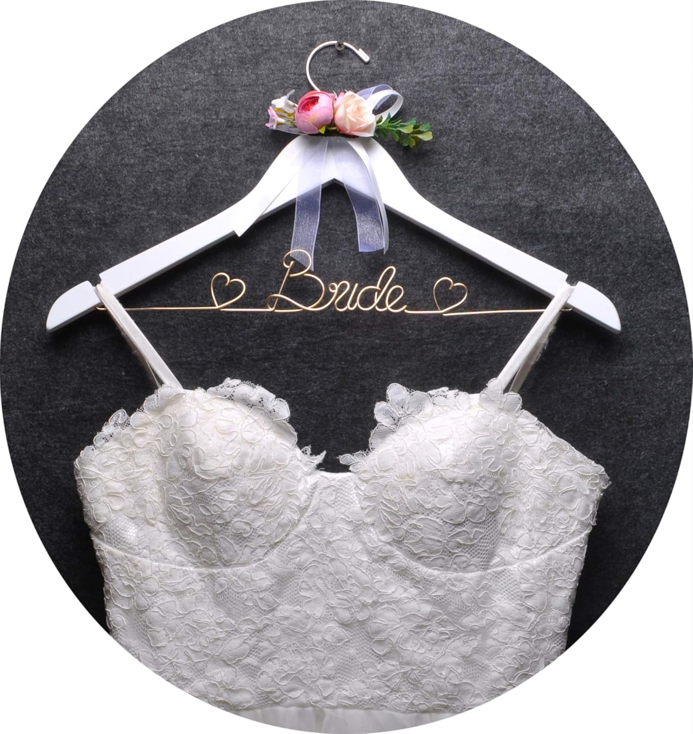 Wedding Dress Hanger - Bridal Wire Hanger Gift (White with Flowers)
