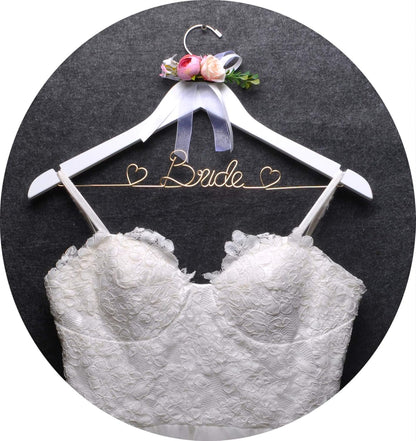 Wedding Dress Hanger - Bridal Wire Hanger Gift (White with Flowers)
