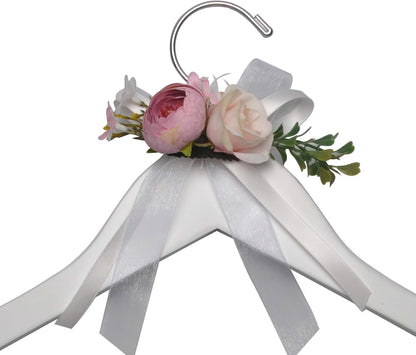 Wedding Dress Hanger - Bridal Wire Hanger Gift (White with Flowers)