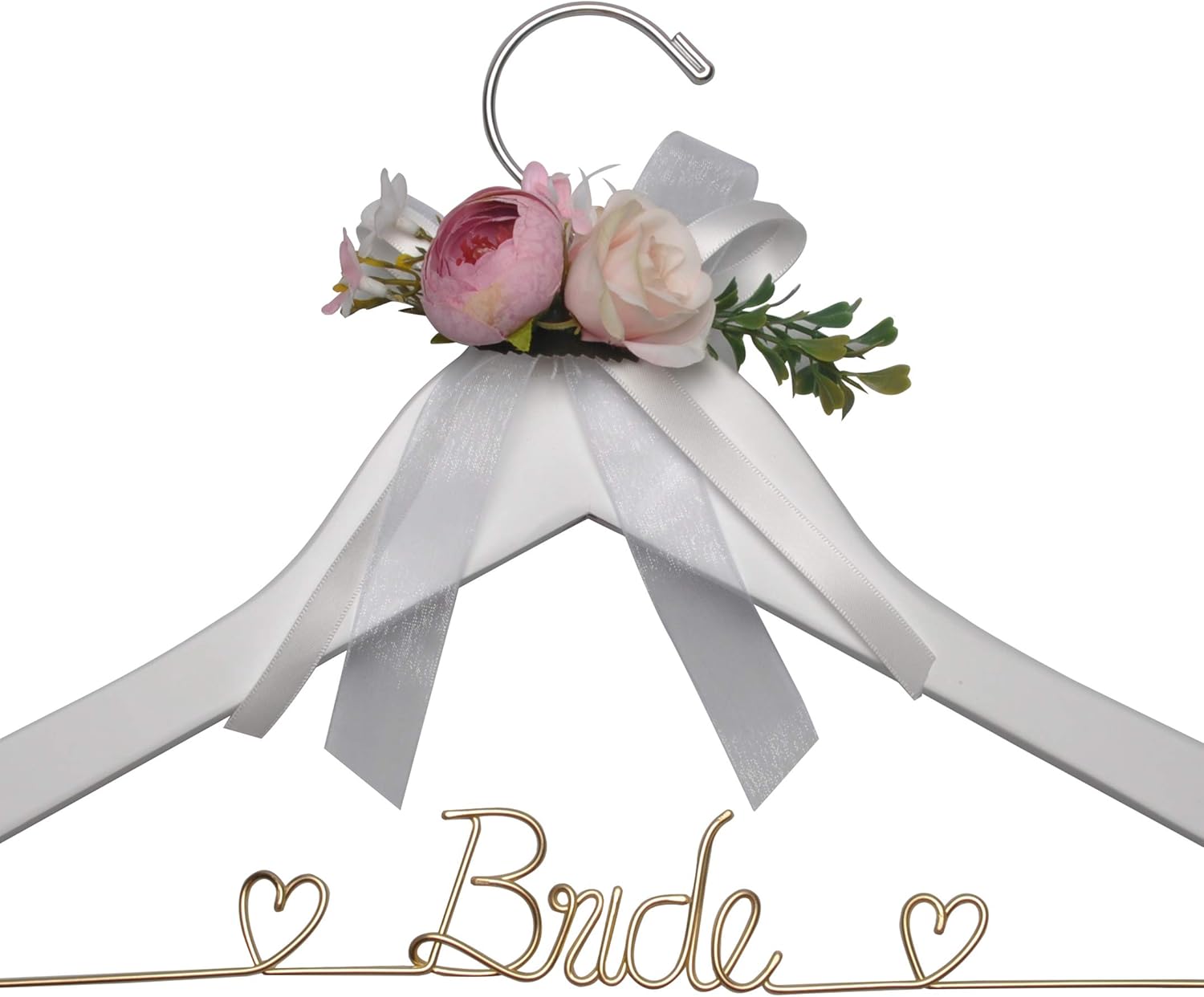 Wedding Dress Hanger - Bridal Wire Hanger Gift (White with Flowers)